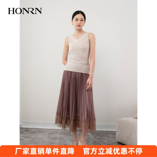 HONRN/红人蕾丝拼接无袖针织背心