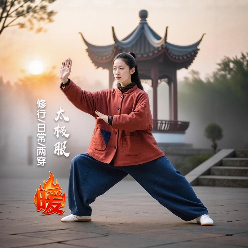 冬季日常可装太极服女2026新款禅服夹棉外套居士八段锦练功服套装