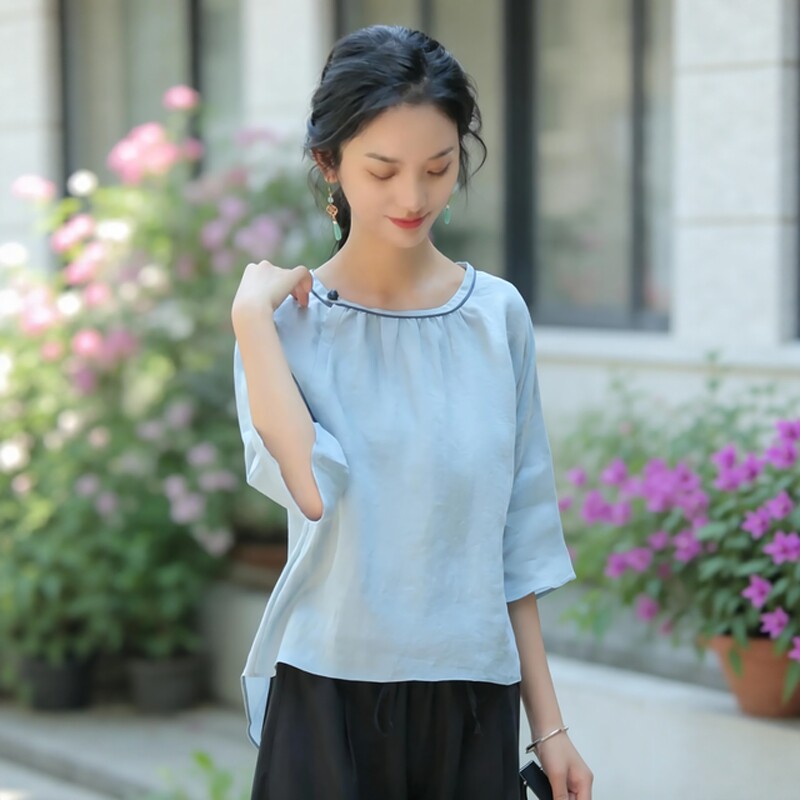 中国风唐装女禅意素衣禅服高端茶服茶艺师茶楼中医馆工作服装夏款