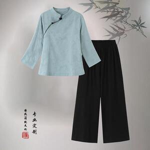茶服女禅意文艺中国风唐装棉麻长袖套装艾灸中医养生馆工作服定制