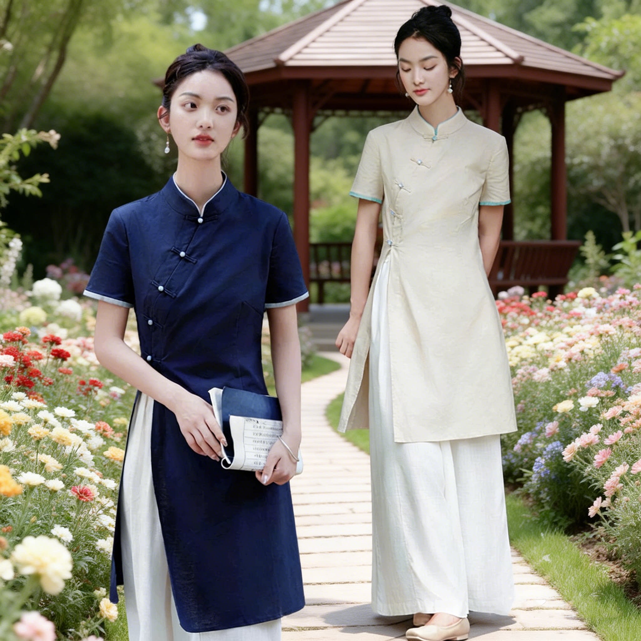夏季新中式旗袍改良年轻款棉麻套装高端中医养生馆茶艺师工作服女