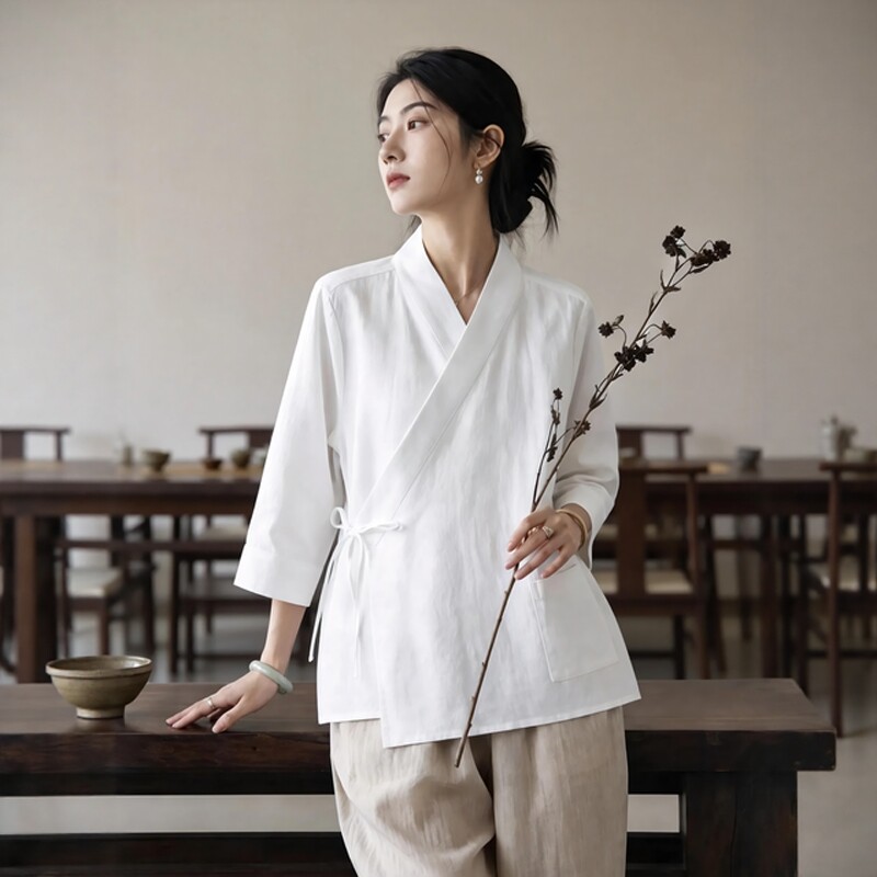 夏季女装中国风禅意佛系天丝亚麻上衣新中式改良汉服禅修居士服女