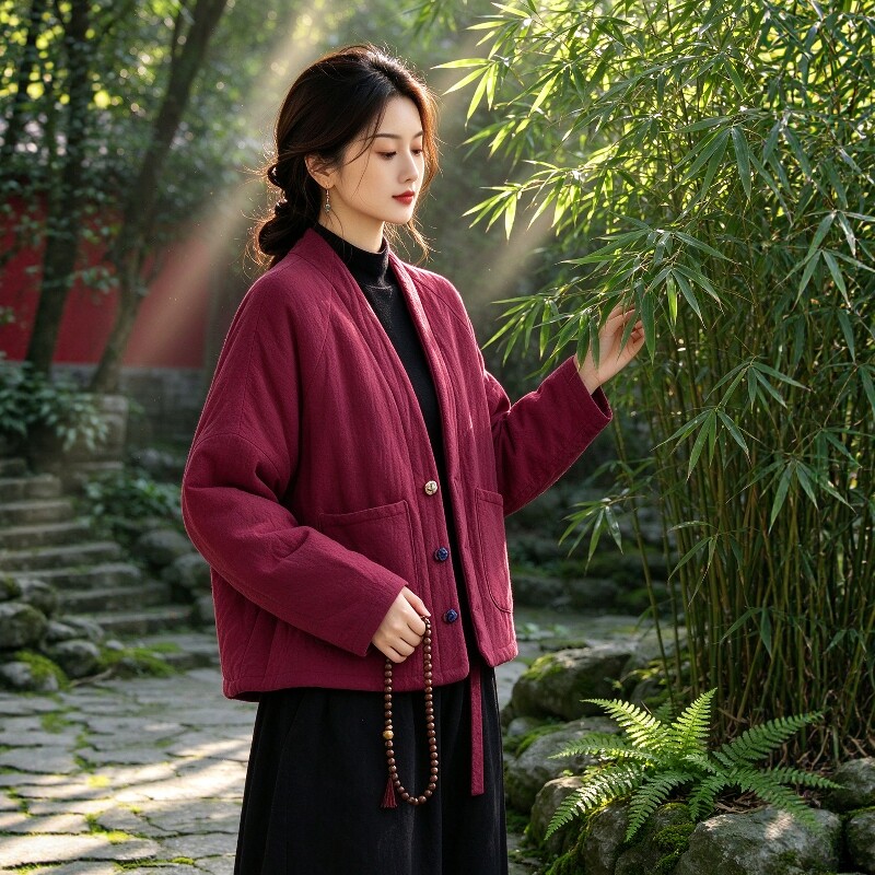秋冬禅意佛系棉服女夹棉加厚棉衣棉服保暖短款外套修行居士禅服女