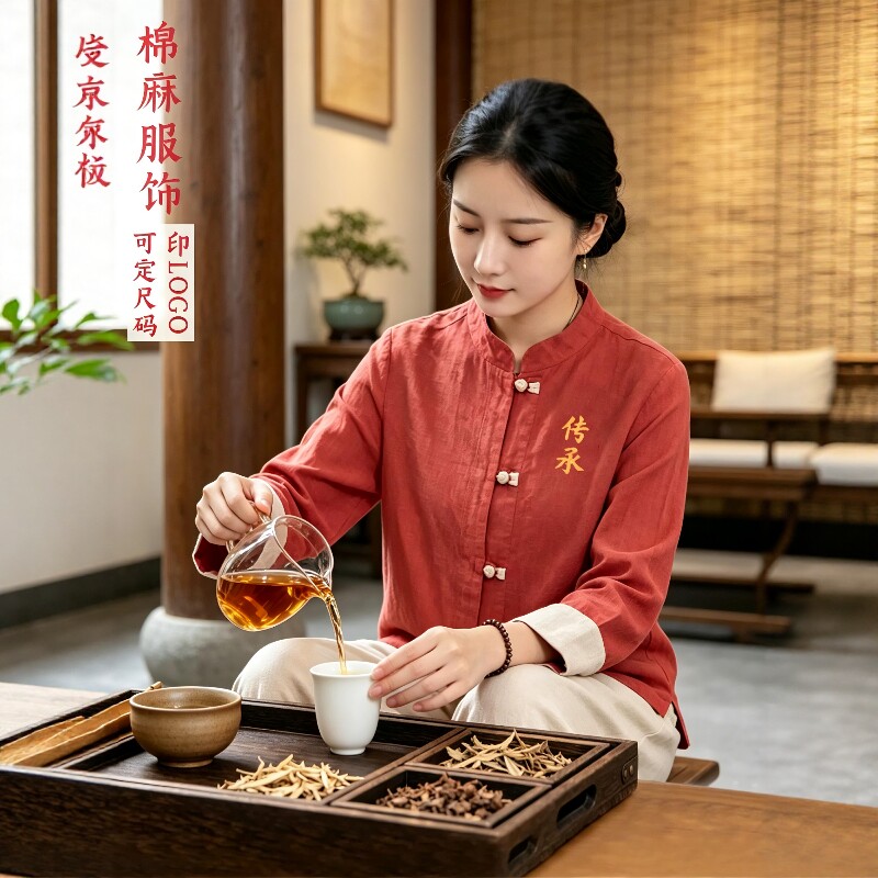 秋冬国风中医馆服装外套棉麻挽袖上衣高端养生馆理疗师中式工作服