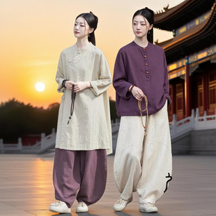 居士服女款棉麻禅意佛系女装道家太极服寺院拜佛衣服禅修服女套装