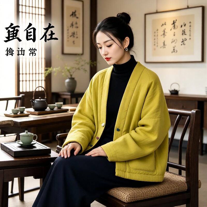 冬季佛系禅意女装国风棉服女修行禅服素衣复古国风棉衣保暖外套女