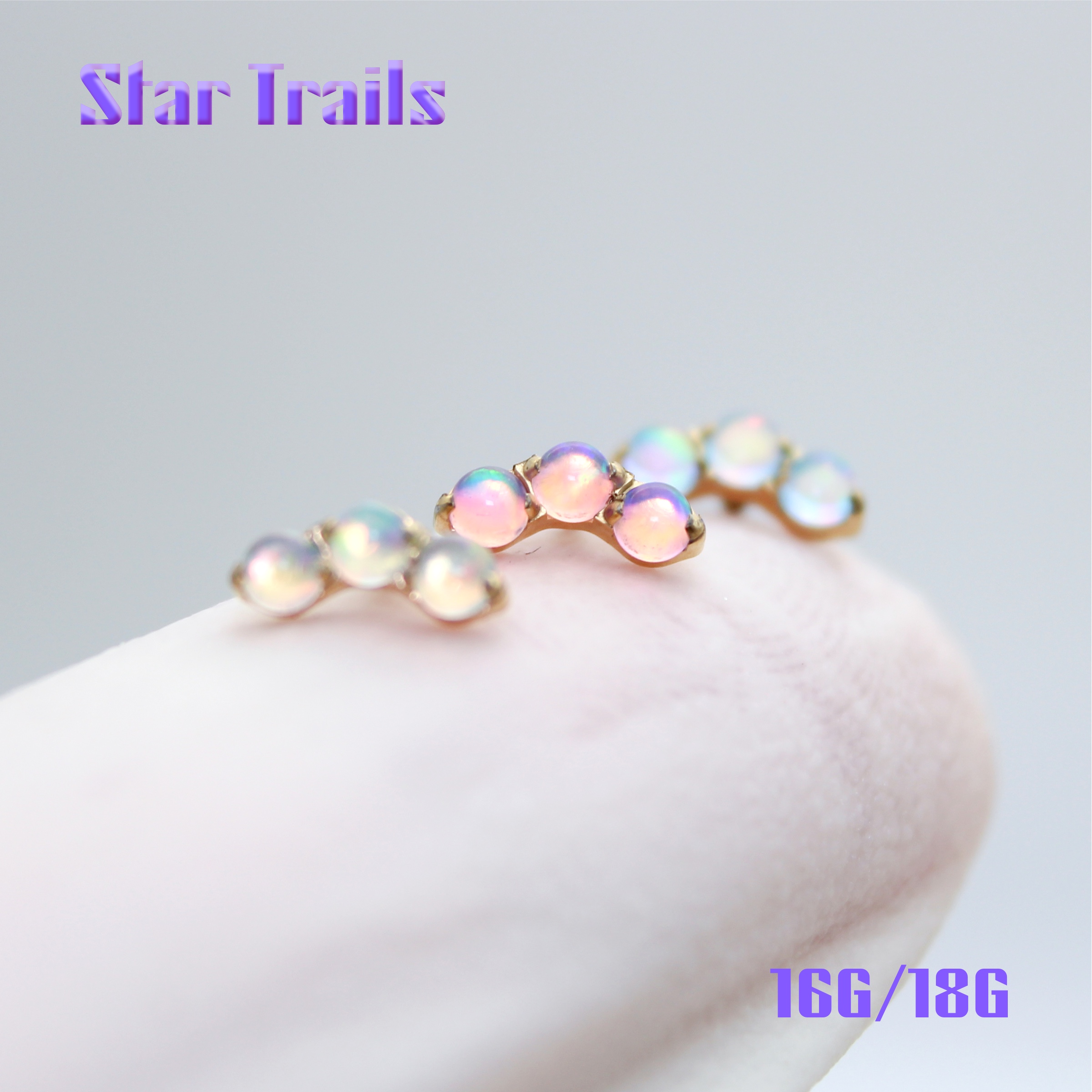 StarTrails 仙豆荚 f136镀14k浅金钛合金内螺纹耳钉 16G/18G