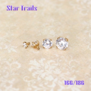 StarTrails 镀14k浅金白锆 f136镀金钛合金耳钉耳骨钉 16G/18G