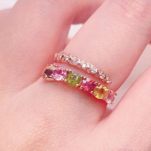 天然碧玺戒指银S925彩虹蛇形戒指