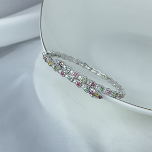 天然碧玺手镯纯925银精工镶嵌多色糖果色碧玺手镯蛇骨手镯气质