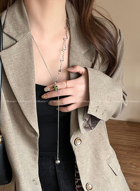 镶钻方形吊坠可调节长款项链女