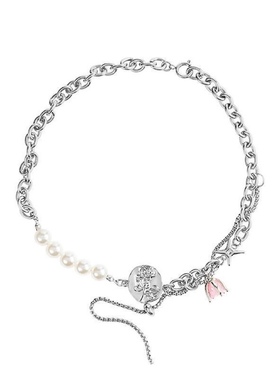 日落公园“月光粉玫瑰” 原创新款珍珠玫瑰组合设计感项链