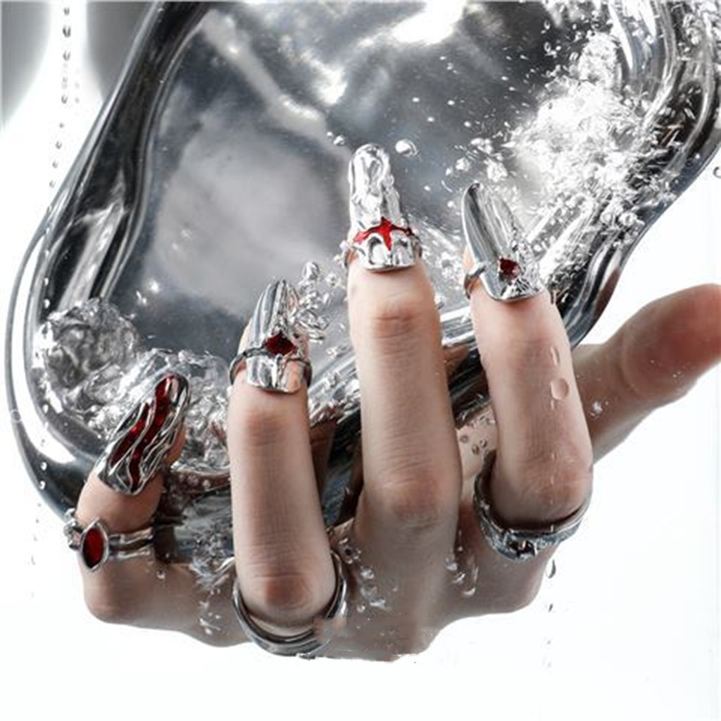 穿戴甲戒指美到爆酒红色指甲戒护甲指甲套氛围感满分个性护甲指套