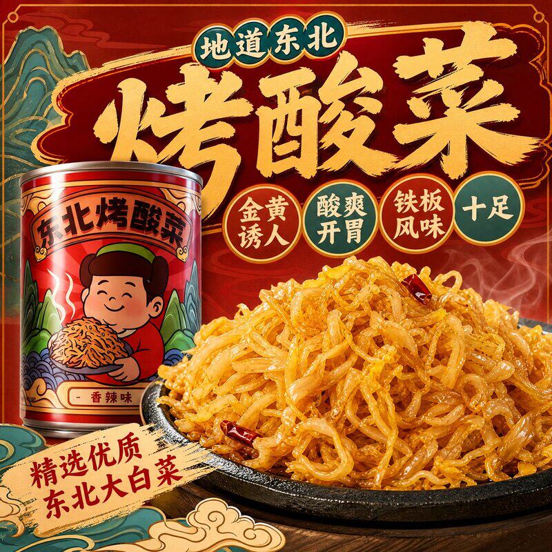 懒人下饭下酒铁板烤酸菜开罐即食省事量大管够方便东北特色罐头