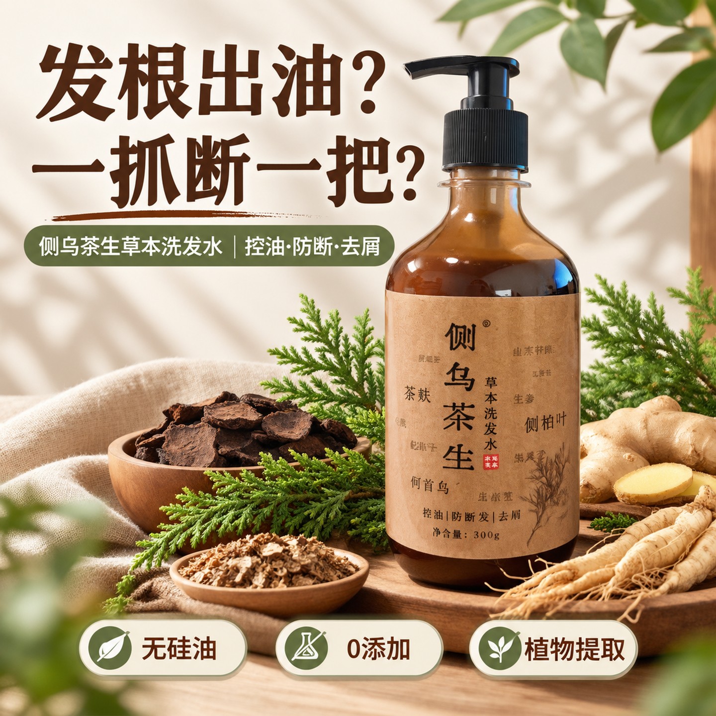 侧柏叶何首乌人参草本植物洗发水