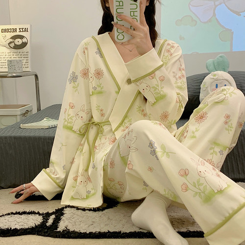 带胸垫夏季月子服产后纯棉全棉吸汗孕妇哺乳期产妇睡衣秋冬家居服
