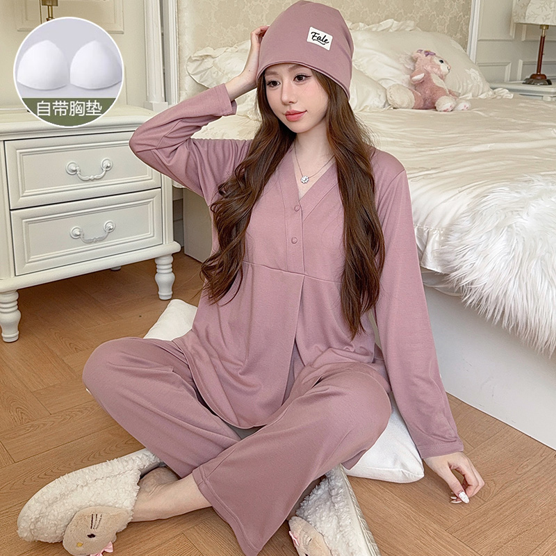 送月子帽-月子服孕妇冬加厚款产后纯棉12月份哺乳睡衣秋冬季产妇