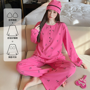 玫粉斑纯棉吸汗月子服春秋待产后喂奶孕妇睡衣夏季薄款哺乳家居服