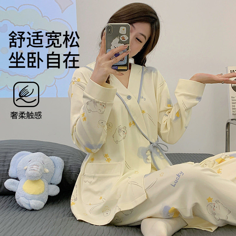 产妇纯棉吸汗月子服春夏季薄款哺乳睡衣产后产妇孕妇家居服可外穿