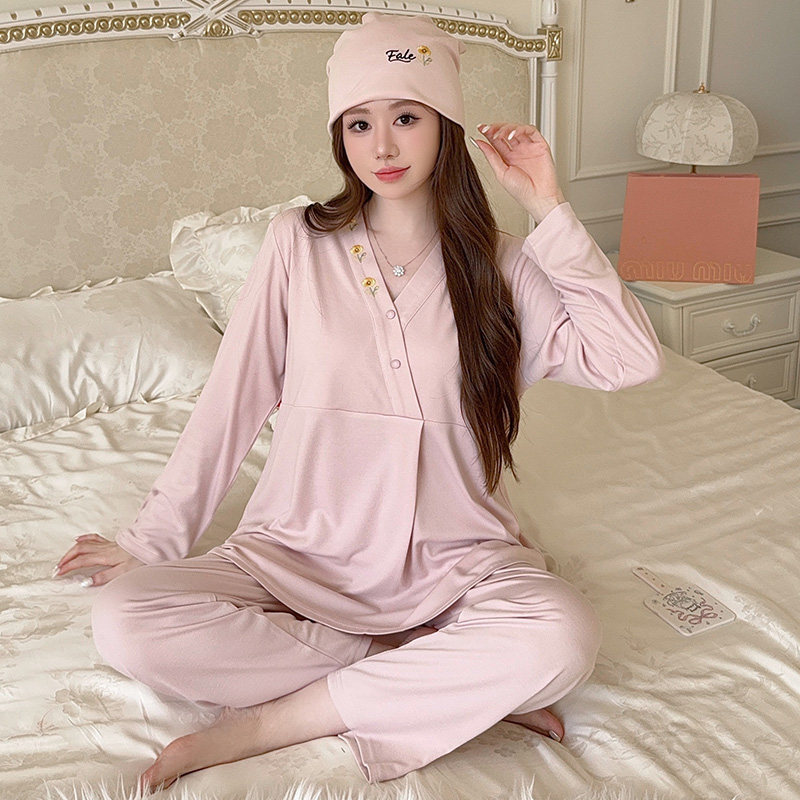 【送月子帽】秋冬月子服纯棉12月份哺乳睡衣产后喂奶专用孕妇套装