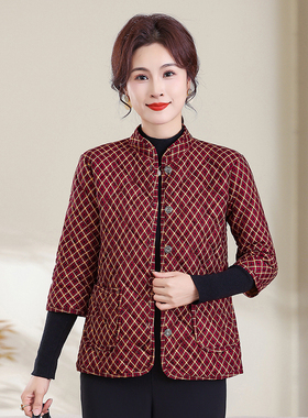 秋冬时尚新款加绒碎花立领棉袄外套中老年防寒保暖七分袖马夹棉服