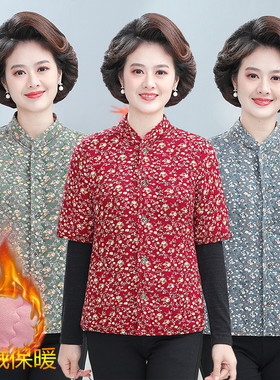 妈妈秋冬季驼绒马甲加厚保暖内胆棉袄中老年女装马夹花色中袖棉衣