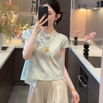 新中式国风盘扣上衣女2025夏季新款复古气质显瘦百搭短袖衬衫