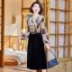 中年妈妈2025新款 洋气裙女 洋气贵夫人女装 春秋装 丝绒拼接花色时尚