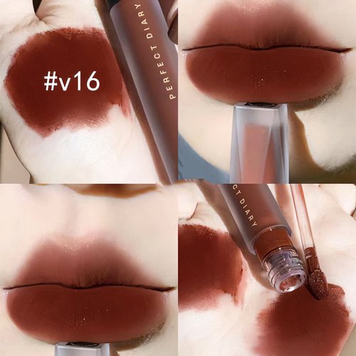 完美日记丝绒唇釉V16巧克力色带细闪雾面哑光显白正品平价口红