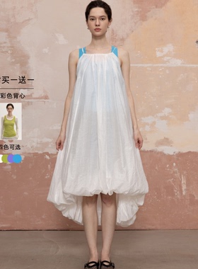 SIMPLY PUT超轻零压感云朵立体蓬蓬海边度假吊带花苞连衣裙夏