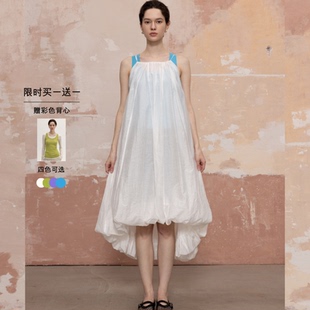 SIMPLY PUT超轻零压感云朵立体蓬蓬海边度假吊带花苞连衣裙夏