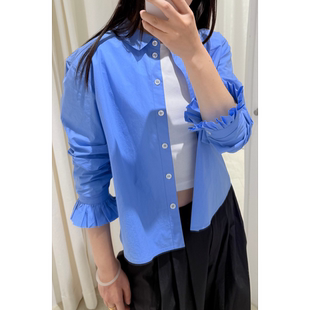 翻领衬衫 SIMPLY 短款 甜美60S高密全棉府绸精致诗人荷叶袖 女 PUT