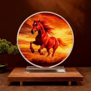 满福骏马内雕水晶马摆件家居客厅玄关装 饰乔迁开业礼马到成功摆台