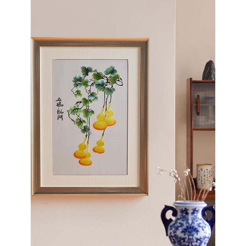 新中式刺绣装饰画入户玄关葫芦挂画高级感客厅艺术沙发背景墙壁画图片