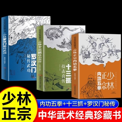 D 三册 少林正宗内功五拳+少林十三抓技击真传+少林罗汉门秘传武功 少林功夫中华武术经典珍藏丛书零基础学太极拳入门书籍