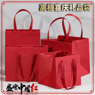 高档红色礼品袋节日庆典婚礼纸袋现货化妆品茶叶正方形手提袋定制