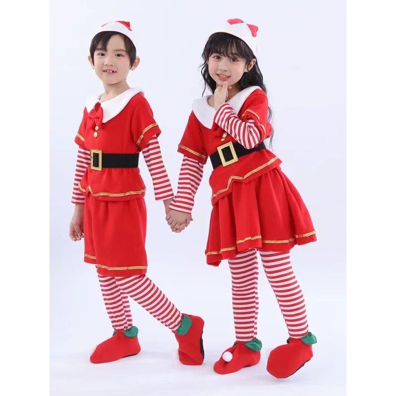儿童圣诞节服装cos圣诞老人小精灵装扮新年幼儿园男女童表演出服