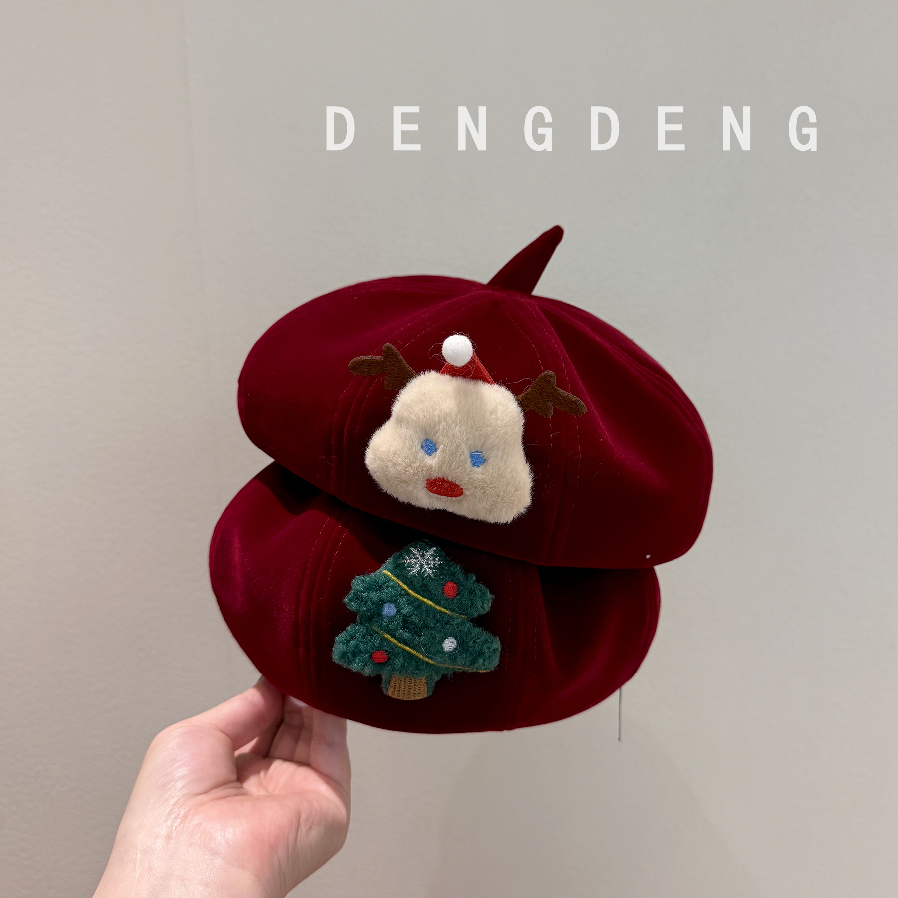 儿童贝雷帽男女童洋气圣诞帽秋冬季醒狮新年红色宝宝防风南瓜帽潮