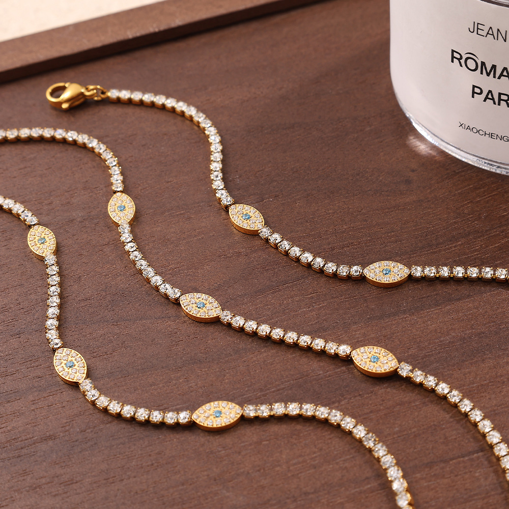 跨境高级感满钻手链女罗马数字元素镶钻女式时尚手链项链钛钢饰品