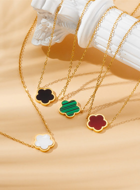 东莞钛钢项链五叶花瓣不锈钢首饰品高级感时尚百搭幸运草不掉色女