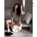 家居服夏天休闲套头圆领条纹套装 悦内睡衣女夏款 短裤 纯棉短袖 夏季