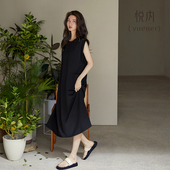 黑色可出门外穿 背心夏款 悦内带胸垫一体睡裙女睡衣夏季 莫代尔无袖