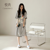 夏天纯棉家居服宽松大码 悦内睡裙女款 睡衣夏季 卡通猫咪休闲可外穿