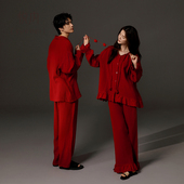 悦内红色睡衣结婚新婚情侣套装 全棉纯棉春秋家居服男女一对本命年