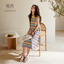 裙 悦内带胸垫睡裙女睡衣夏季 夏天莫代尔无袖 背心大码 彩色条纹长款