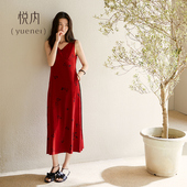 夏天莫代尔无袖 悦内带胸垫睡裙女款 睡衣夏季 吊带背心连衣裙子红色