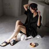 丝绸中国风新中式 家居服夏款 黑色高级感 冰丝绸短袖 悦内睡衣女夏季