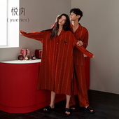 纯棉家居服男款 悦内情侣睡衣女睡裙结婚新婚套装 长袖 本命年大红色
