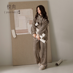 悦内睡衣女秋冬季 珊瑚绒加厚加绒法兰绒家居服可外穿出门拉链 冬款