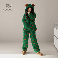 悦内睡衣女款秋冬季冬款三层加厚夹棉袄珊瑚绒加绒家居服冬天保暖